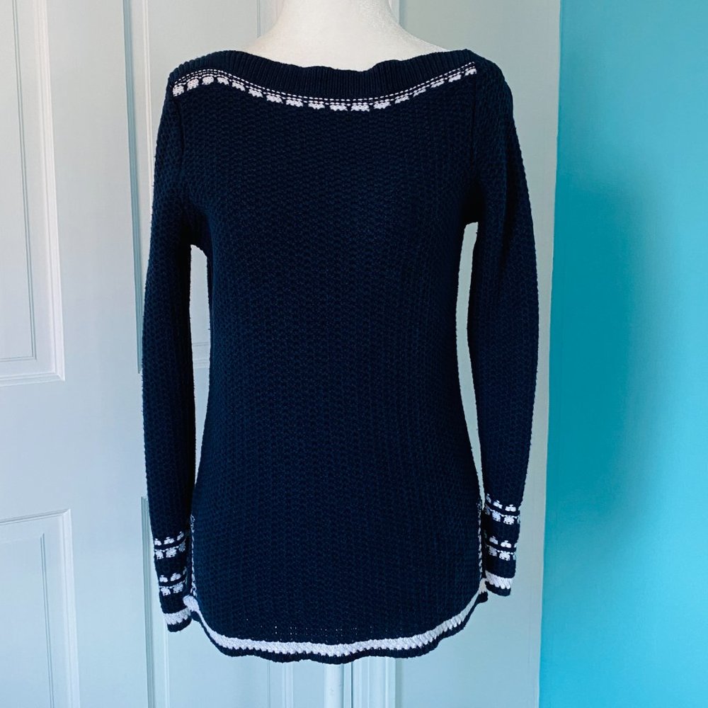 Ann Taylor LOFT Navy Blue Boatneck Nordic Style Pullover Sweater (size S)
